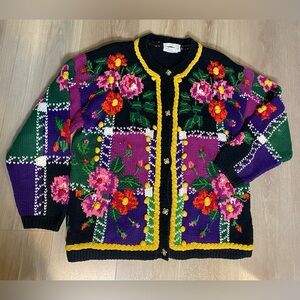 Jennifer Reed Floral Multicolor Handknit Women's Cardigan Size M
